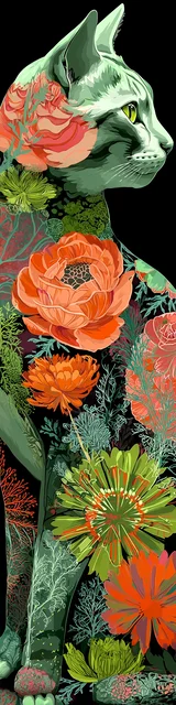 Cat bookmarks featuring an orange flowers cat looking behind itself